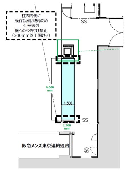 ルミネ1/3F 下りエスカレーター前 催事スペースの図面・フロアマップ